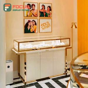 Vitrine de présentation de bijoux en bois haut de gamme avec éclairage LED moderne en verre et métal pour boutique de détail - Product Image 5