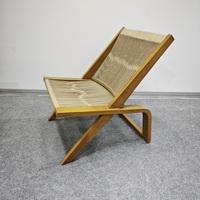 Meubles d'extérieur haut de gamme, chaise longue de détente en aluminium avec cadre en bois et corde tressée à la main