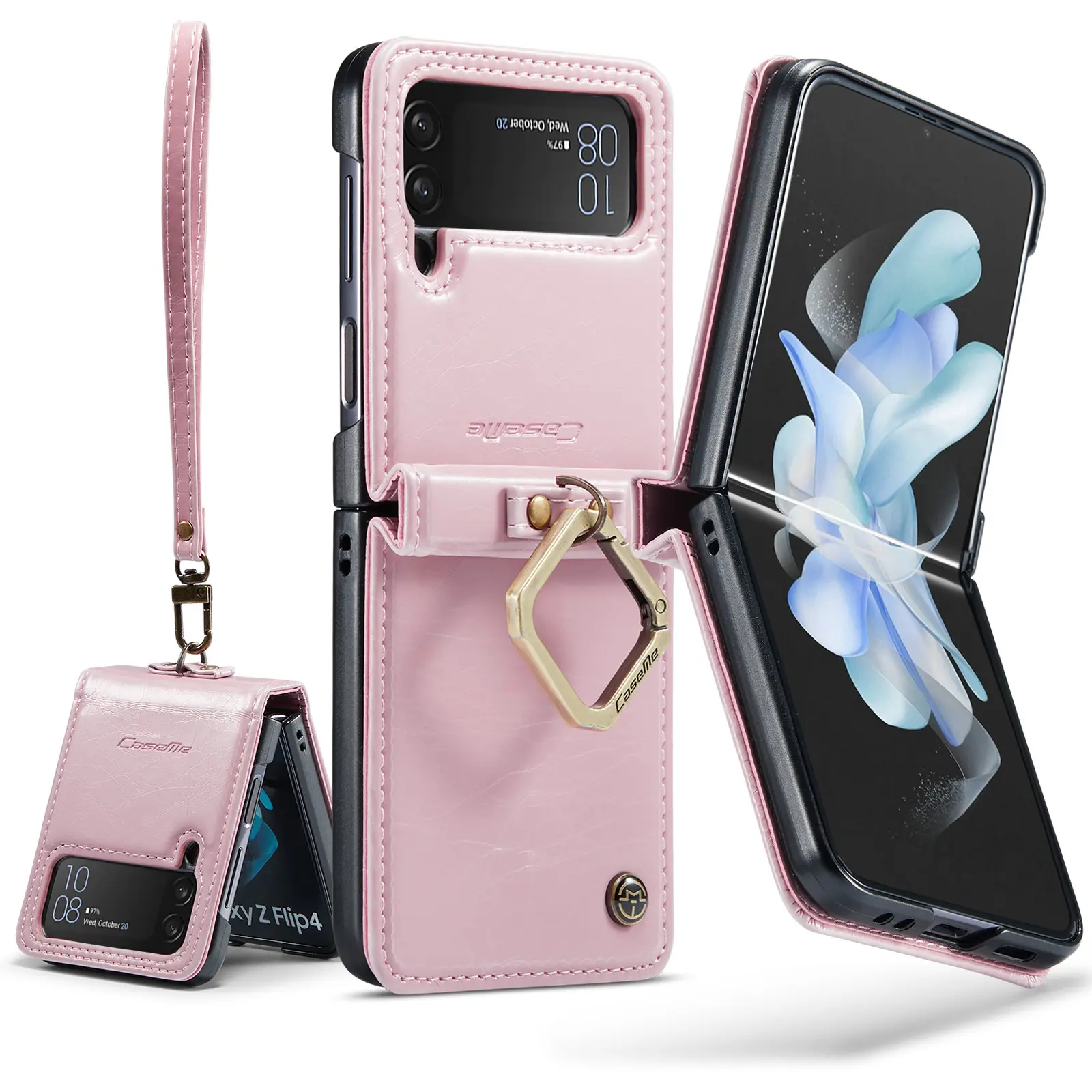 Wholesale New Design PU Leather Case for Z Flip 3 phone case Z Flip 4 5G Folding back cover Ring hand cord protection holster