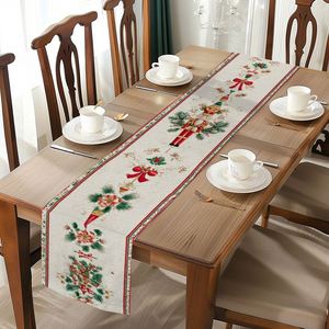 Kids <b>Christmas</b> <b>Table</b> Runner, Snowman Xmas <b>Tree</b> Printed Portable Tablecloth for New Year Holiday Decor - Product Image 3