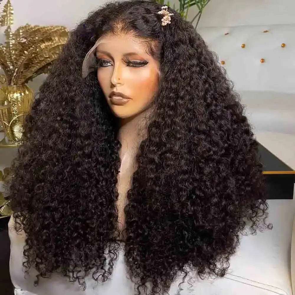 180% density 13*4 Deep Wave Lace closure Human Hair Wigs For Black Women PrePlucked Kinky Curly Wig With Baby Hair