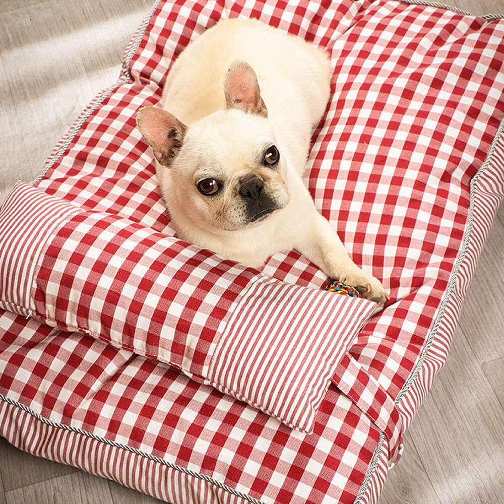 Fashion Checkered Pattern Washable Dog Cat Bed With Pillow Soft