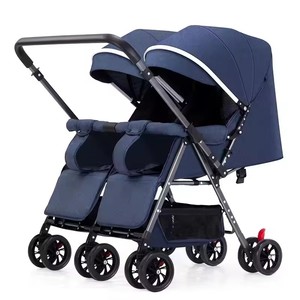 Double Stroller Side by Side Double Pushchair Pram Portable Foldable Linen & Oxford Fabric Stainless Steel <b>Frame</b> - Product Image 2