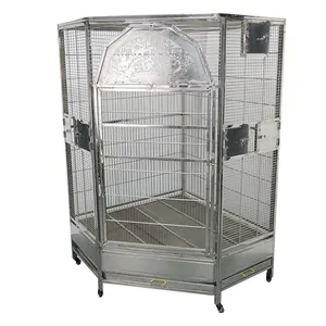 Aviario hexagonal de aluminio para exteriores, casa grande de metal para pájaros, casa de jaula para pájaros de loro de metal al por mayor