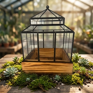 Terrarium en <span class=keywords><strong>verre</strong></span> géométrique carré artisanal en gros avec base en bois <span class=keywords><strong>pour</strong></span> la décoration <span class=keywords><strong>de</strong></span> plantes d'intérieur et d'extérieur sur balcon - Product Image 6