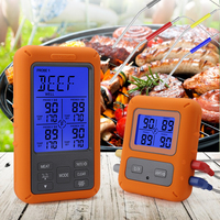 Termometer Memasak Digital Nirkabel Terlaris dengan 4 Probe Stainless Steel Termometer Daging BBQ Plastik