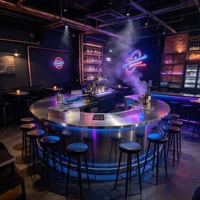 Comptoir de bar incurvé en acier inoxydable sur mesure avec éclairage LED RGB pour discothèque, bar à cocktails, pub, salon, restaurant, extérieur