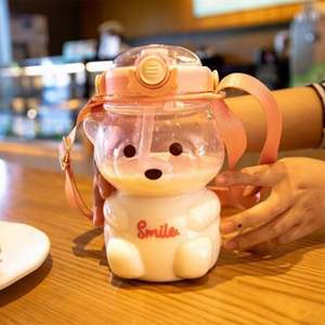Botella de Agua Ecológica de 1 Litro con Diseño de Oso Kawaii para Niños, con Pajita, Portátil, de Plástico - Product Image 5