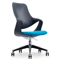 Chaise de bureau moderne en plastique de haute qualité avec dossier noir et assise bleue, chaise de bureau mobile, chaise de bureau pour ordinateur