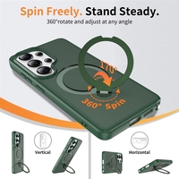 Étui de luxe vert S26 Ultra neuf avec support rotatif et coque arrière protectrice effet peau pour objectif, magnétique