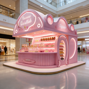 Airy Luxe Bakery & Coffee Market Stall Featuring Glass Display Case, Open Tiered Shelving, and Integrated Warm Lighting - Product Image 5