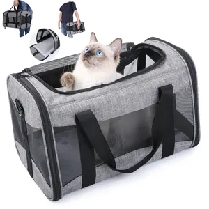 Golden Supplier Pet Handbag Light Foldable Soft Large Space Top Open Mesh Breathable 3 Doors Pad Mat Cat Shoulder Bag For Dogs