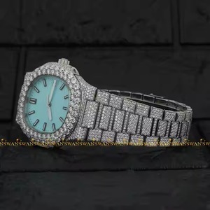 Reloj analógico Hip Hop de acero inoxidable con tachuelas para hombre con corte brillante redondo Moissanite VVS Clarity Glass Dial Window - Product Image 1