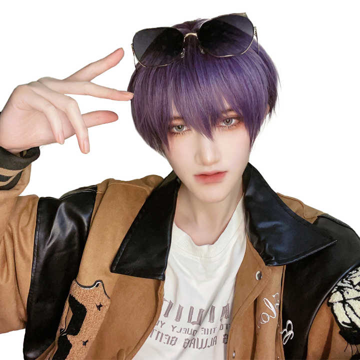 8Inch Wine Red Color Handsome Synthetic Wigs With Bang Short Straight Hair Wig For Man or Women Daily Use Cosplay Heat Resistant main image 0