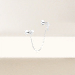 CANNER Vente en gros Boucles d'oreilles clous en argent sterling 925 avec double chaîne à pampilles, cœur, croix et zircon pour femme - Product Image 3