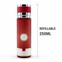 Vente en gros de flacons de parfum en verre vides personnalisés de 250 ml, flacon pulvérisateur rechargeable avec bouchon rose doré et emballage personnalisé avec logo