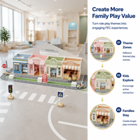 Équipement de jeu souple commercial pour enfants, zone de jeu intérieure multi-activités, rue de ville à thème pastel pour jeu de rôle, pour projet FEC