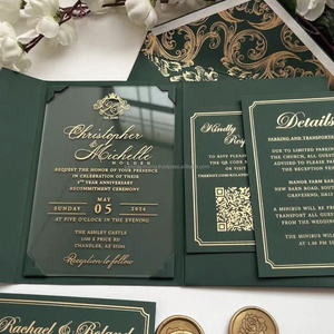 Invitation de mariage ou d'anniversaire personnalisée en acrylique transparent avec estampage à chaud doré, dossier haut de gamme, Saint-Valentin, Nouvel An, Pâques - Product Image 2