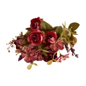 Сезонный настоящий мини букет роз Шелковый цветок для свадебного декора букет невесты искусственный цветок куст