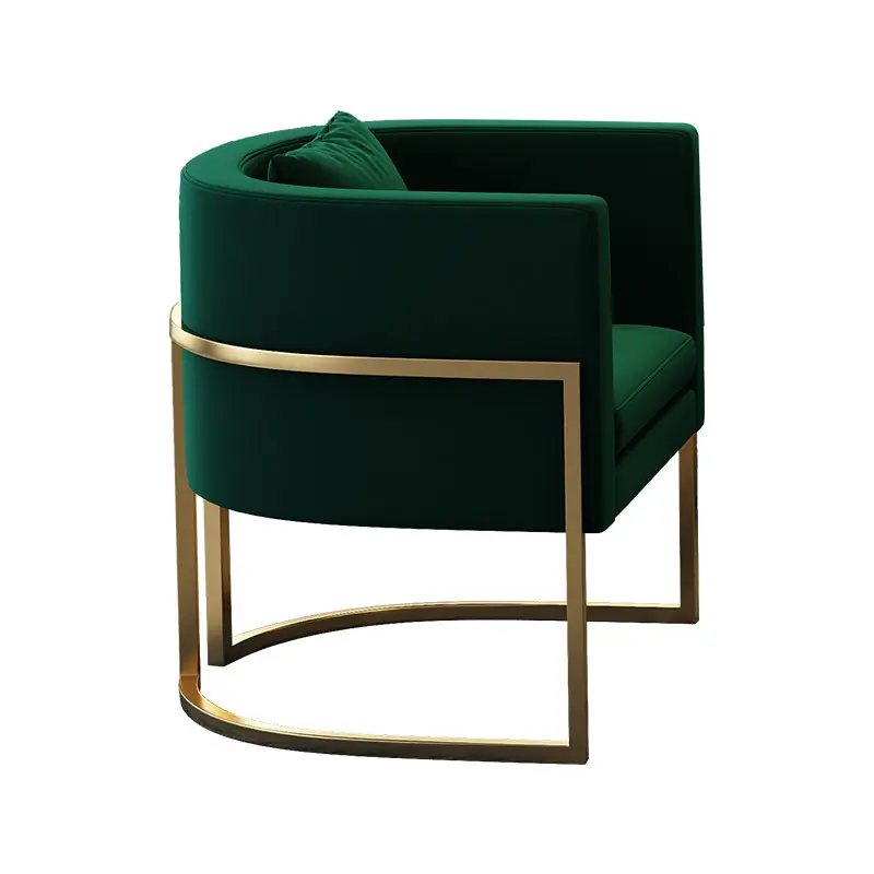 Chaise simple rembourrée en tissu de velours pour salle à manger à structure métallique en acier inoxydable doré