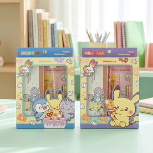 Ensemble de papeterie en plastique Pokemoned Happy, crayon, gomme, taille-crayon, style coréen, pour enfants, fournitures scolaires de base, anime, mignon, vente en gros pour distributeurs - Product Image 2