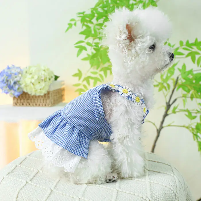 Vestido xadrez para cachorro, saia de primavera e verão, novidade de flores para animais de estimação, 2024