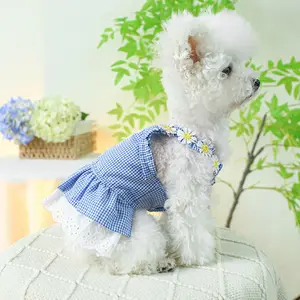 2024 douce nouvelle fleur chien robe à carreaux animal de compagnie printemps été robe jupe