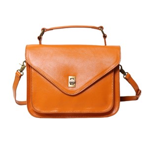 Women's Leather Crossbody Bag Horizontal Square <b>Lock</b> Closure Durable Everyday Use Sunset Yellow - Product Image 5