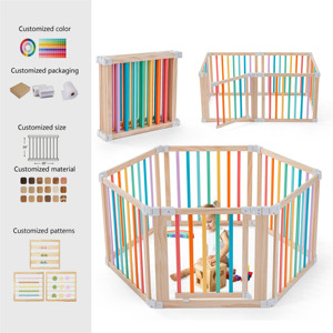 Parc de jeu pliable hexagonal en bois de qualité supérieure pour bébés et enfants, grand parc de jeu intérieur avec porte verrouillable - Product Image 1