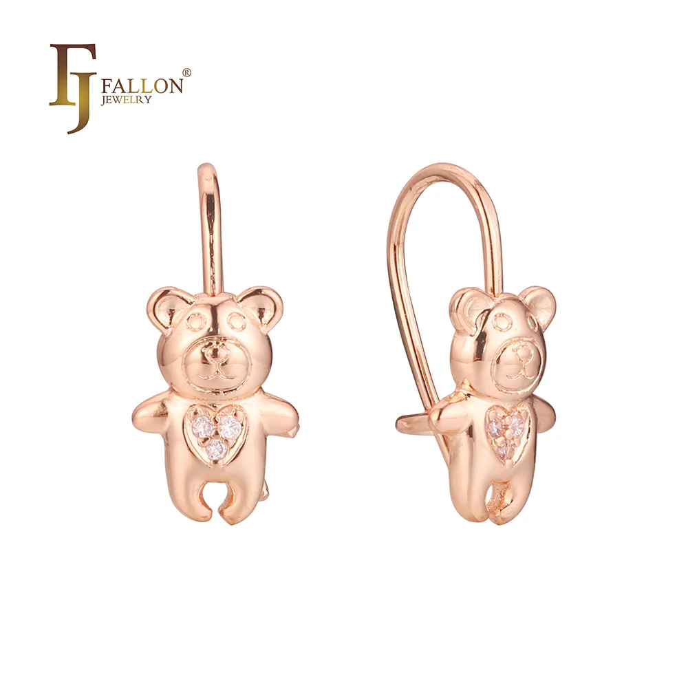 F82203046 FJ Fallon joyería de moda oso alambre gancho niño Pendientes chapados en oro rosa con base de latón