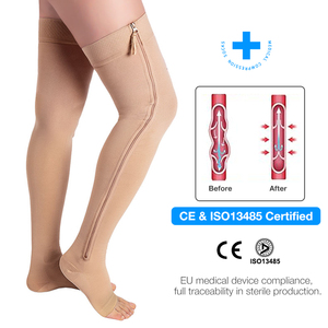 <span class=keywords><strong>Medias</strong></span> <span class=keywords><strong>de</strong></span> compresión <span class=keywords><strong>de</strong></span> nailon hasta el muslo con cremallera y punta abierta, personalizadas al por mayor, <span class=keywords><strong>para</strong></span> prevenir venas varicosas - Product Image 1