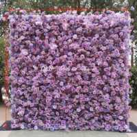 DKB mur de fleurs en tissu enroulable fait à la main personnalisé (avec support) 5d violet soie rose enrouler mur de fleurs 8ft8ft