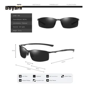 Boyarn高品質カスタム新しいファッションドライビングナイトビジョングラススパイ偏光メンズシェードサンサングラス2022アイウェア