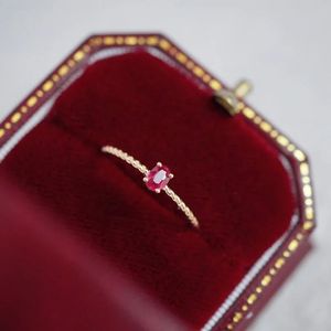 Xinfly 18K Pure Gold Solitaire <b>Ring</b> <b>Dainty</b> Luxury Feminine Ruby Classic Style Oval Cut with Geometric Pattern and Twist Shank - Product Image 3