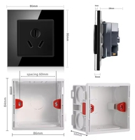 NOVSKI Prise murale 3C en verre trempé miroir pour prise de courant 16A à trois broches 86x86mm avec griffe de fixation