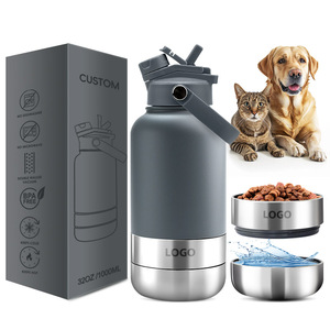 Custom Logo 32oz 3-in-1 Stainless Steel Waterproof Pet Feeder Insulated Vacuum 1000ml Travel Portable Dog Cat Water Bottle