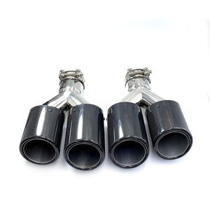Embouts d'échappement en carbone brillant + acier inoxydable 304 pour BMW BENZ AUDI VW, 1 paire - Product Image 2