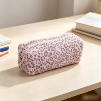 Pochette à crayons en fausse fourrure imprimée léopard colorée, grande capacité, fermeture éclair, avec logo exclusif personnalisé