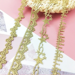 En gros, large ruban de dentelle brodé doré antique et métallique pour robe de mariée Encaje Dorado Renda Emas - Product Image 1