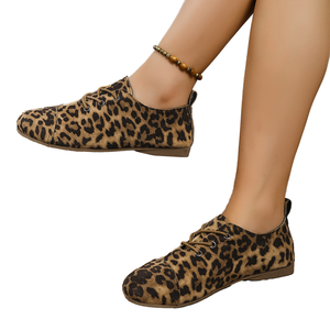 Women's Work Light <b>Leopard</b> <b>Printed</b> Lace up Adjustable Strap <b>Flat</b> <b>Shoes</b> for Spring Summer Autumn Winter <b>Shoes</b> - Product Image 1