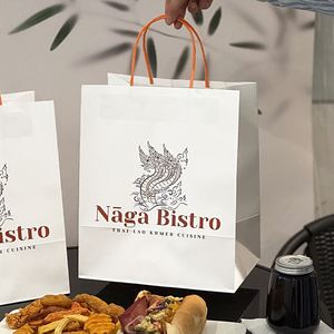 Sacs en papier kraft personnalisés, écologiques, biodégradables, pour la livraison de nourriture à emporter, emballages pour restaurants, sacs à emporter - Product Image 5