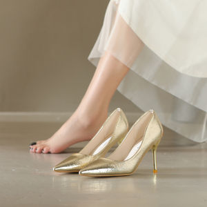 NUEVOS Tacones de Moda 42 2025 al por Mayor, Tacones Altos Finos de PU Dorado Sólido para Mujer - Product Image 4