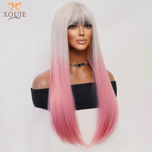Altın Rengi Pembe Uzun Düz Sentetik (Kaküllü) Doğal Saç Çizgisi Tasarımı Isıya Dayanıklı <span class=keywords><strong>Cosplay</strong></span>/Cadılar Bayramı Partisi 26 - Product Image 5