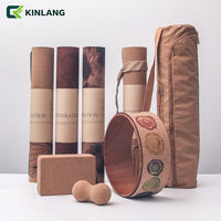Set Mat Yoga Gabus Karet Alam Grosir, Kit Mat Fitness Biodegradable dengan Aksesoris Yoga untuk Studio