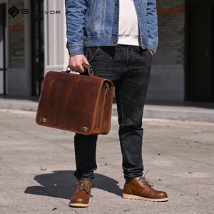 Sac à main pour ordinateur portable en cuir véritable de style vintage pour hommes avec bandoulière, sac à main de 15,6 pouces, mallette - Product Image 2