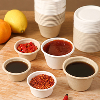 Gobelets jetables écologiques en bagasse de canne à sucre pour sauces, mini-récipients biodégradables de qualité alimentaire pour condiments avec couvercle