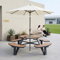Ensemble de table et banc de parc extérieur de style moderne et minimaliste, avec parasol extérieur imperméable et résistant au soleil en métal