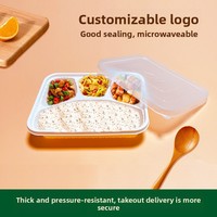 Boîte alimentaire carrée à quatre compartiments en plastique PP biodégradable, jetable, écologique, emballage pour restaurant du Guangdong