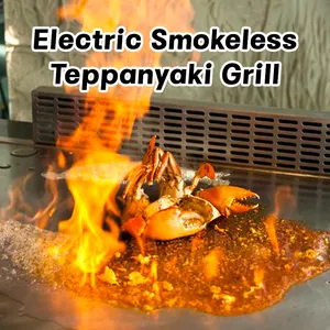 Placa de hierro comercial Teppanyaki, conducción de calor rápida, incluso calefacción, parrilla eléctrica integrada Teppanyaki