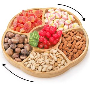 Wooden Rotating Serving <b>Tray</b> With 6 Compartments For <b>Snacks</b> Nuts Candy And Fruit Party Platter - Product Image 1
